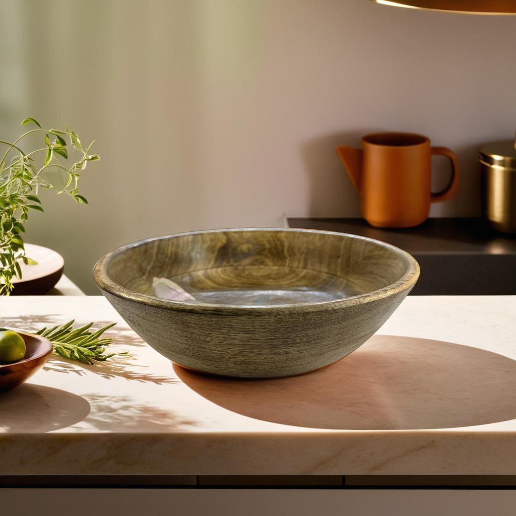 25 cm Handcrafted Mango Wood Bowl with Hand-Painted White Blossom Design – Decorative & Functional