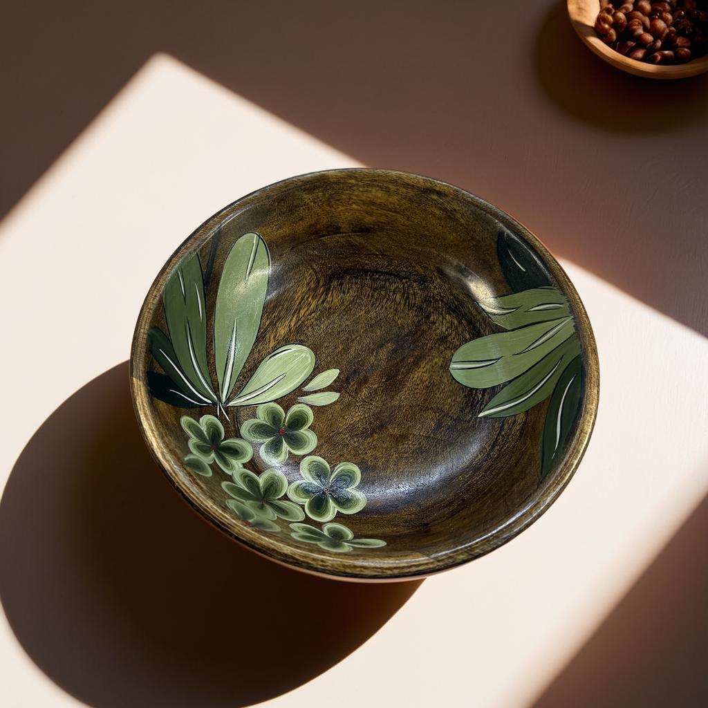 🌿 Handcrafted Wooden Bowl with Floral Design – Multiple Sizes