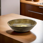 25 cm handcrafted mango wood bowl, featuring a hand-painted yellow floral design