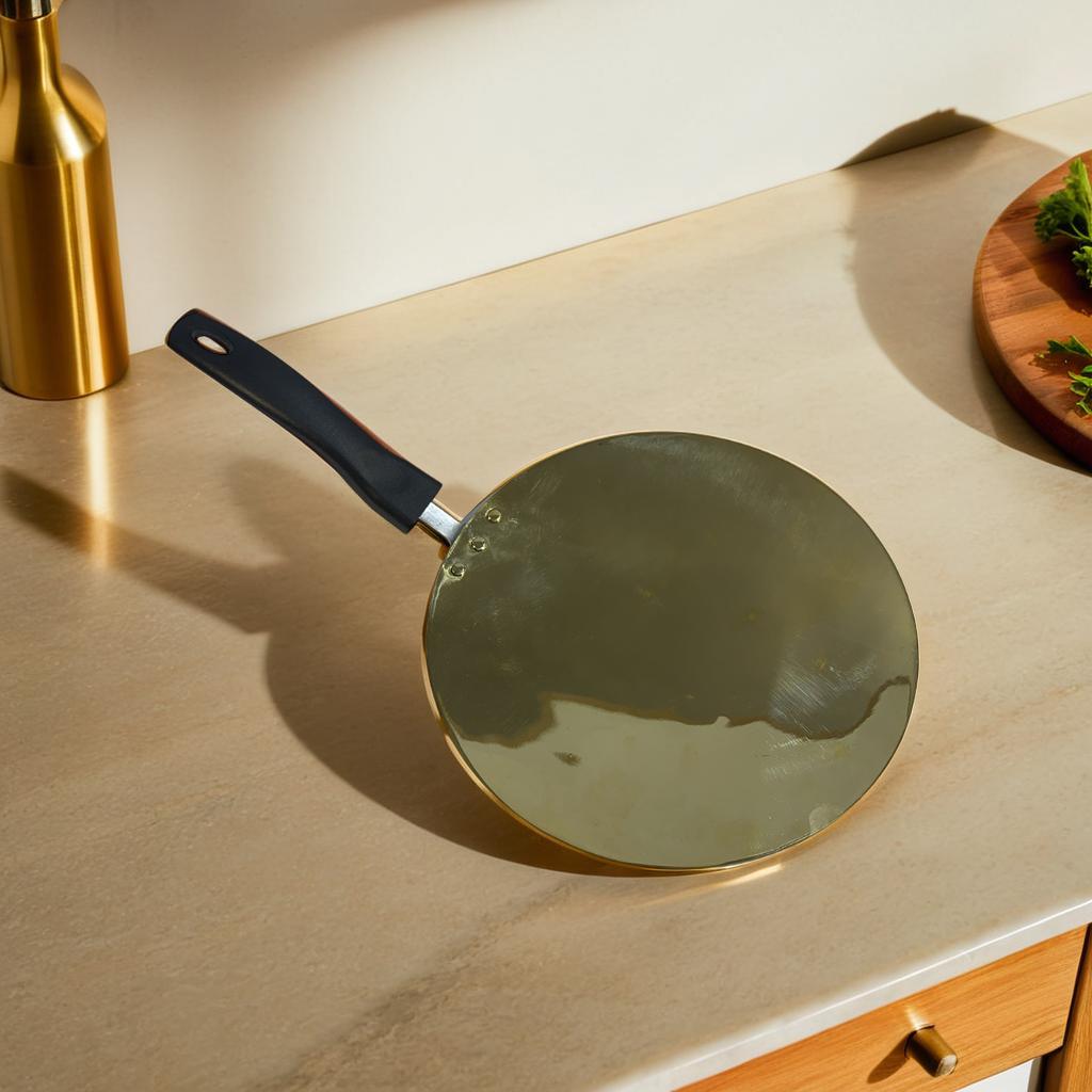 Traditional Brass Cooking Tawa (25×25×10 cm)
