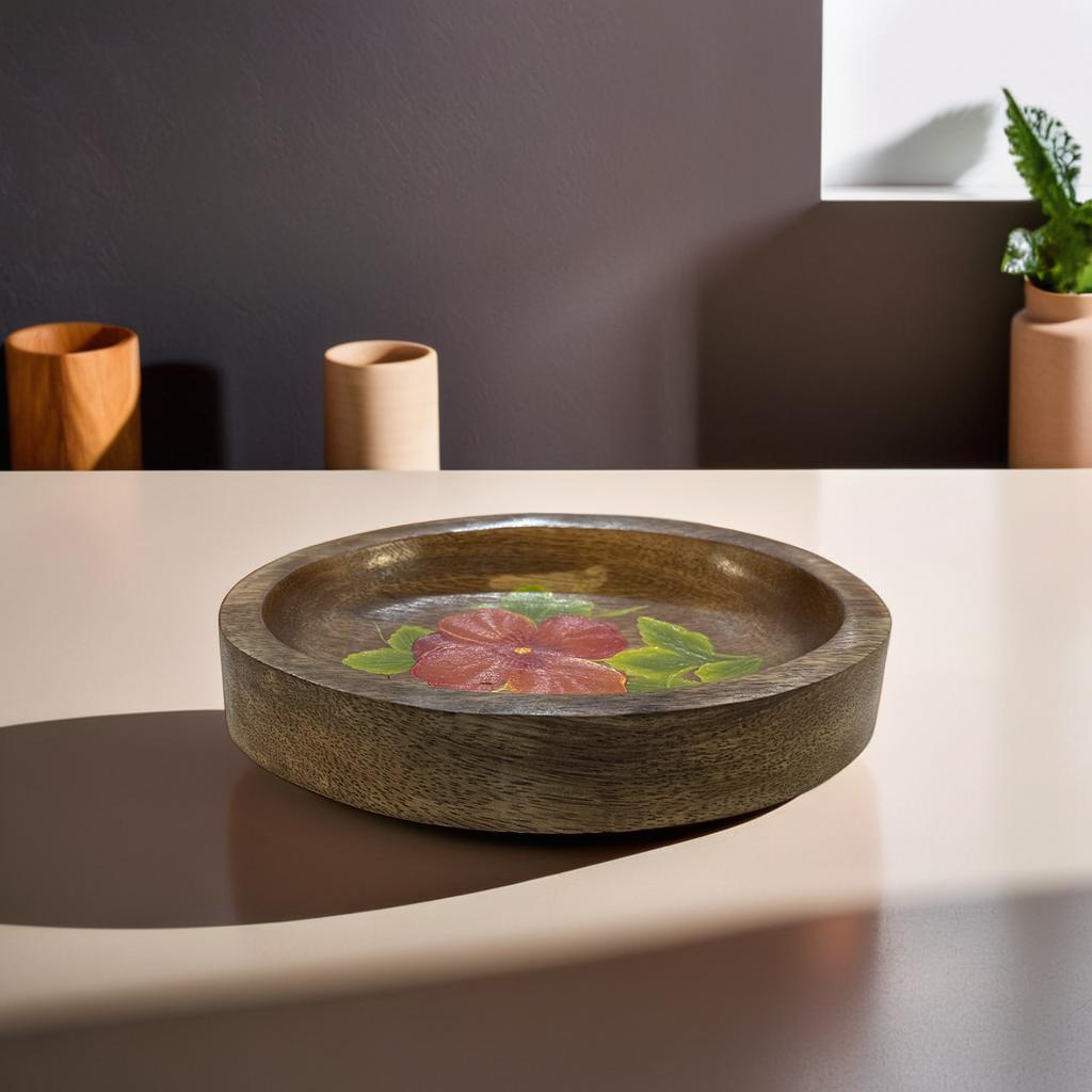 Hand-Painted Wooden Oval Tray – 16x12x2.5 cm