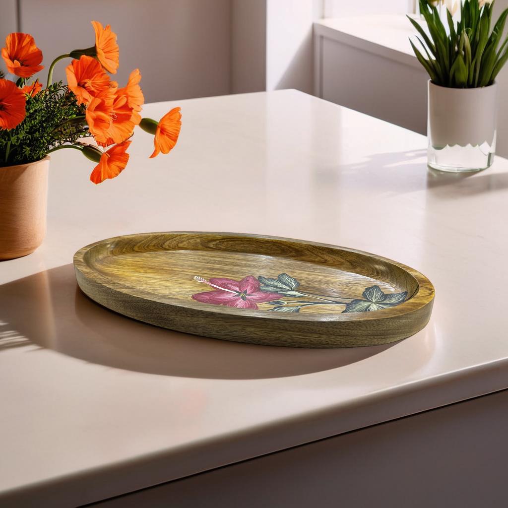 🌸 Wooden Serving Tray with Hand-Painted Floral Design