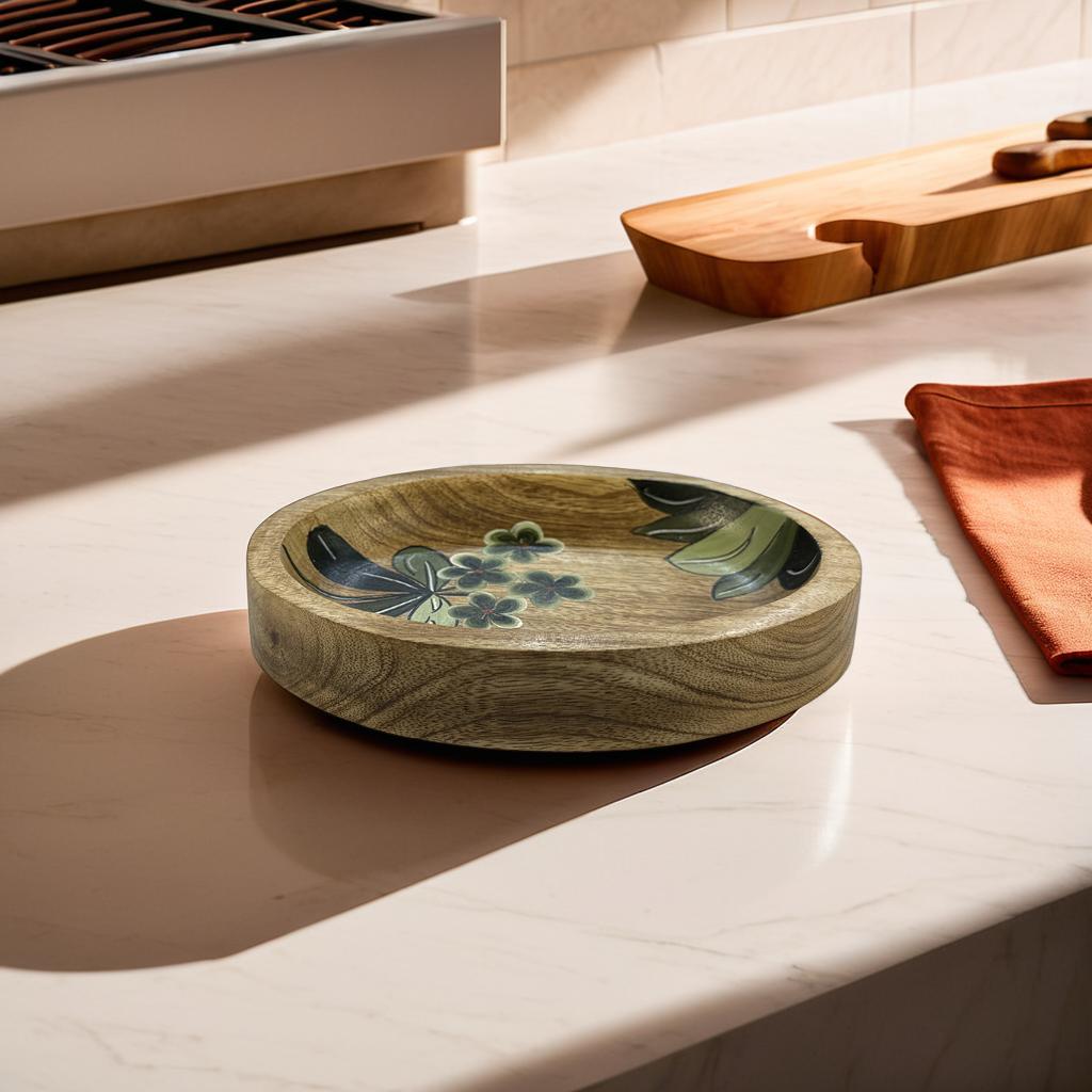 Hand-Painted Wooden Oval Tray – 16x12x2.5 cm