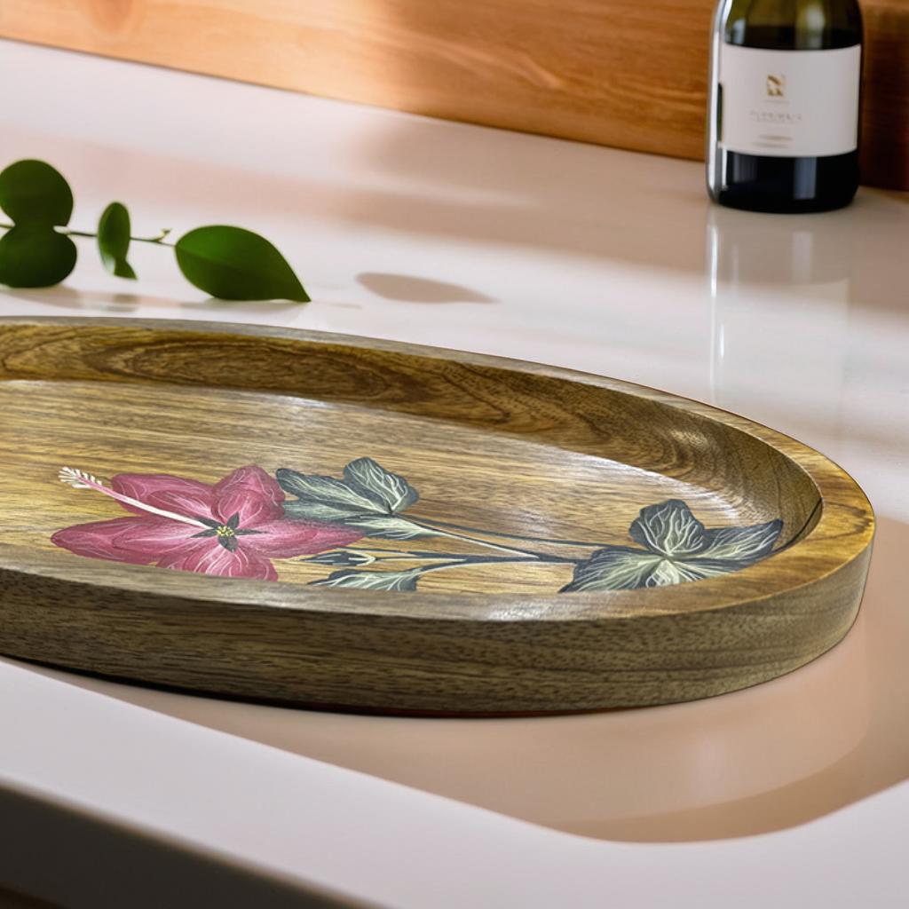 🌸 Wooden Serving Tray with Hand-Painted Floral Design