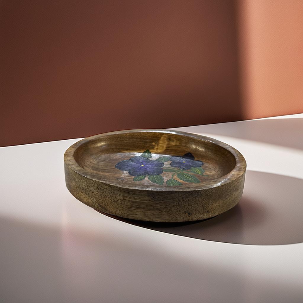 Hand-Painted Wooden Oval Tray – 16x12x2.5 cm