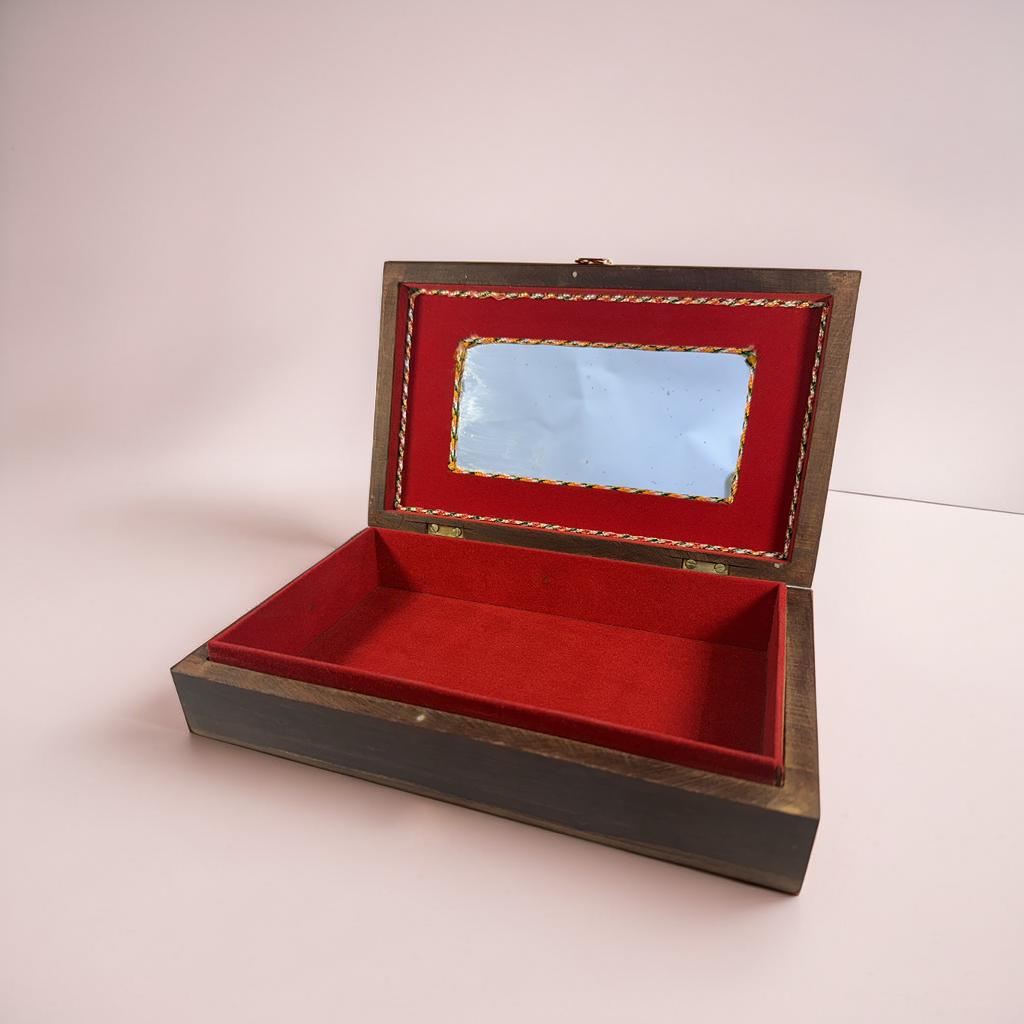 Handcrafted Sheesham Wood Jewelry Storage Box with Mirror (25×15×6 cm)