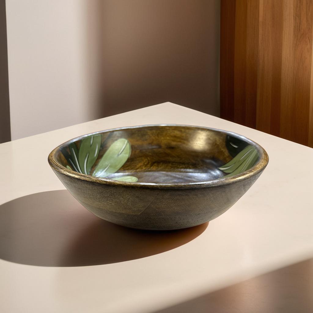 🌿 Handcrafted Wooden Bowl with Floral Design – Multiple Sizes