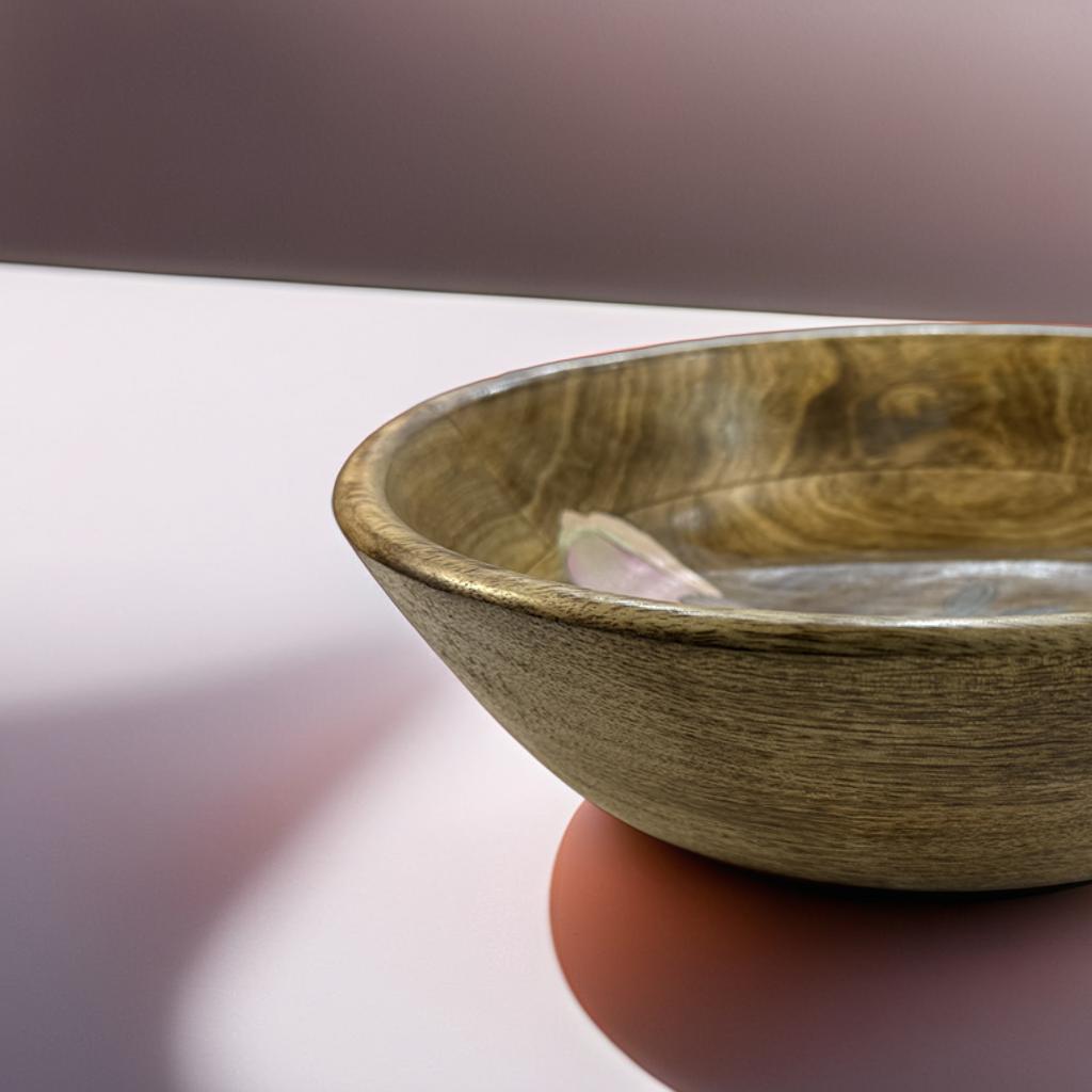 25 cm Handcrafted Mango Wood Bowl with Hand-Painted White Blossom Design – Decorative & Functional