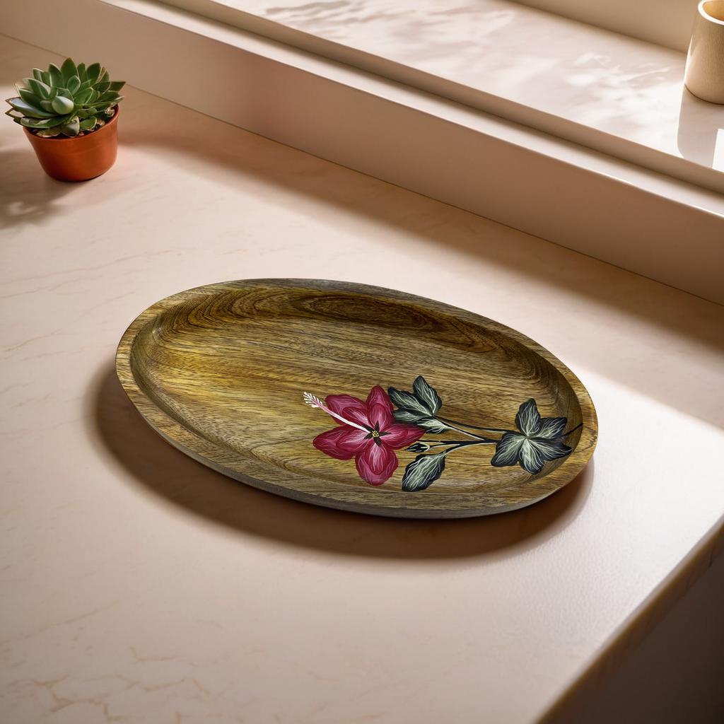 🌸 Wooden Serving Tray with Hand-Painted Floral Design