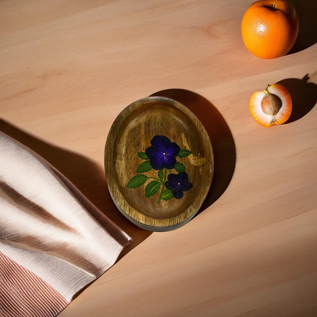 Hand-Painted Wooden Oval Tray – 16x12x2.5 cm