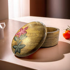 🌿 Handcrafted Wooden Bread/Roti Box with Floral Lid (20×20×9 cm)
