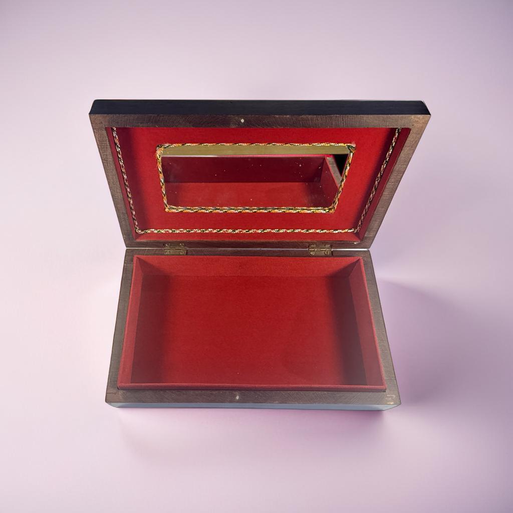 Handcrafted Sheesham Wood Jewelry Storage Box with Mirror (25×15×6 cm)