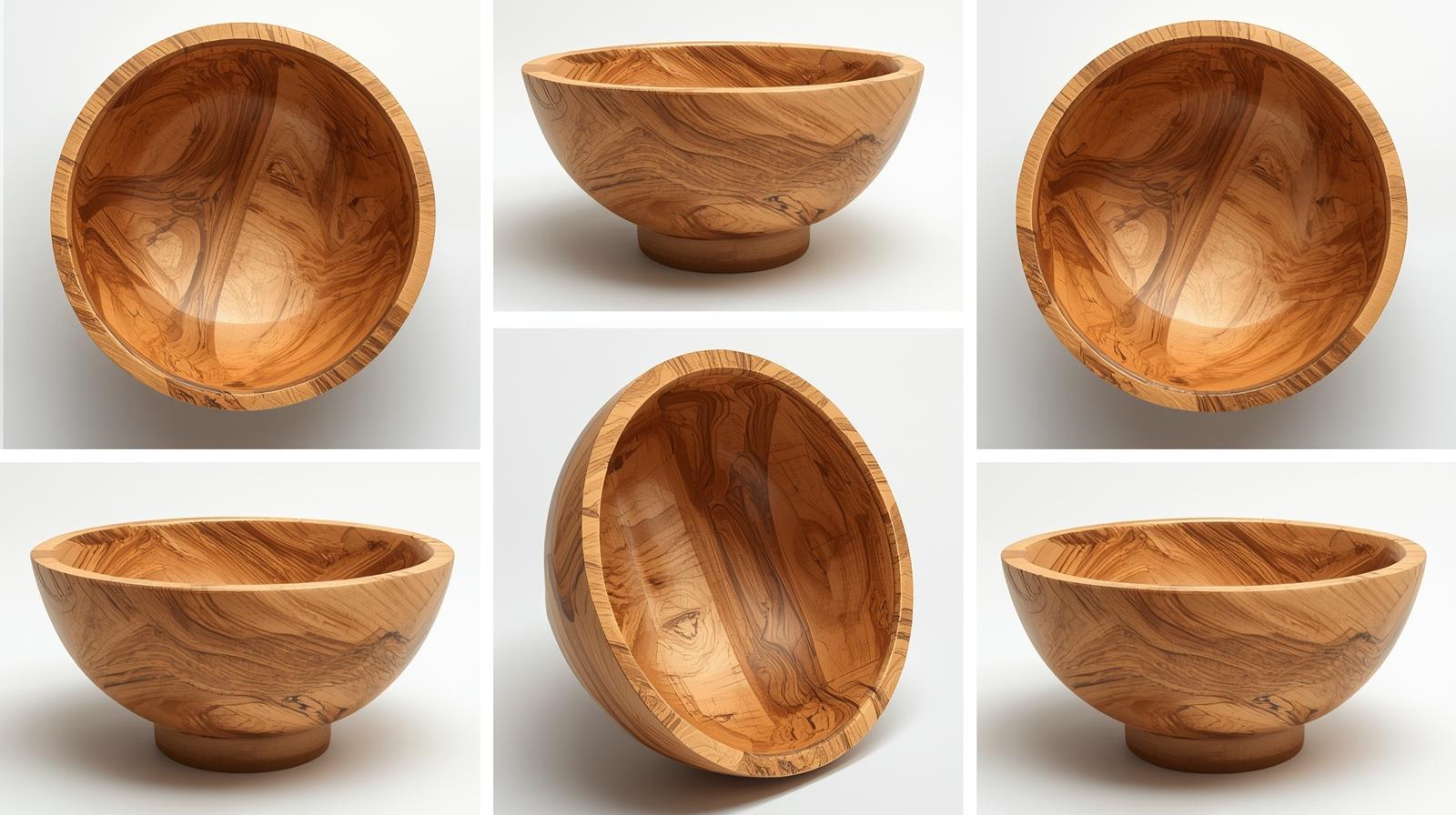 Handcrafted Wooden Bowl Set Rustic Salad and Serving Bowls with Natural Wood Grain for Kitchen & Dining