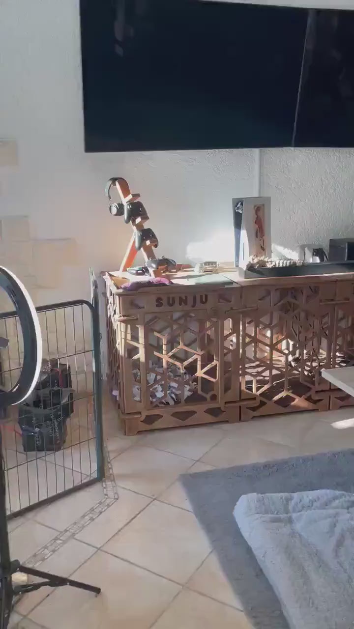 🐾 Double Dog Kennel for Large Dogs – Handmade Indoor Dog Crate with Oriental Star Pattern Panels