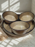 Handmade Walnut Tray Set: Round Ottoman Tray with Bowls